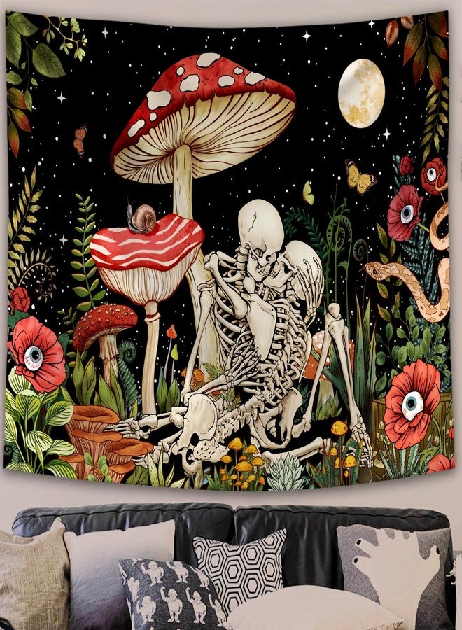 Accnicc Mushroom Skull Tapestry Skeleton Floral Plant Flower Aesthetic Bedroom Tapestries Nature Moon Wall Tapestry for Dorm Living Room (48'' × 36'') - Image 5